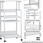 Arbuxzuy 4-Tier Printer Stand with Storage Shelf, Mobile Printer Table for Home Office, Adjustable Stand for Printer, Scanner, Fax (White)