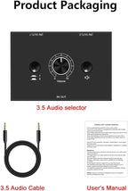 Audio Switcher 3.5mm Audio Selector Splitter Box Mini 2(1)-in-1(2)-Out Audio Sharing Manual Selector Compatible Active Speaker((3.5mm Stereo Audio Switcher)