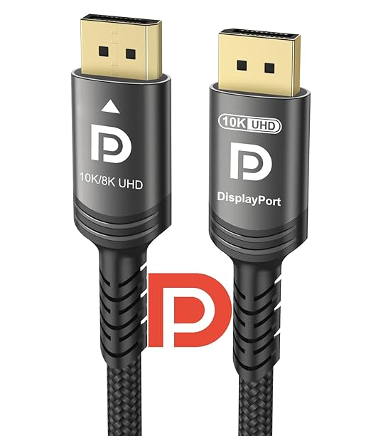 Ubluker 10K 8K DisplayPort 2.1 Cable 54Gbps 33 FT, Certified DP to DP Cord 4K 240Hz 165Hz 144Hz 120Hz 10K 8K 120Hz Nylon Braided UHBR HDCP2.3 FreeSync G-Sync RTX5090 Gaming Monitor PC Projector