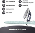 Extra Thick Ironing Board Covers with Pad Standard Size 15x54, Snug Fit Adjustable Drawstring Tightening with Stopper, Heat Reflective Coating, Nose Pocket and Fastener Straps, Green Floral