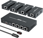 HDMI Extender Splitter 1x4 HD 4K @60Hz Over CAT5/CAT6/CAT7 Ethernet Cable–Up to 196ft-Loop Out-Equipped with IR POC and EDID