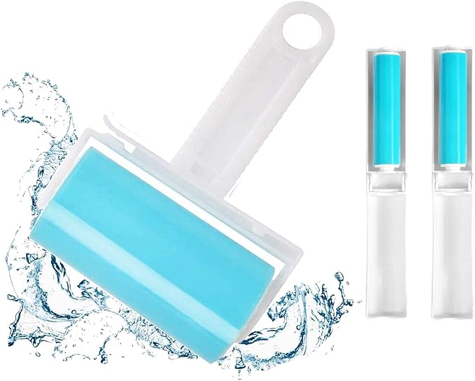 Sticky Lint Roller 3 Pack, Reusable Washable Lint Roller Pet Hair Remover Include Large and Small Size Cleaner for Clothes, Pet Hairs, Carseats
