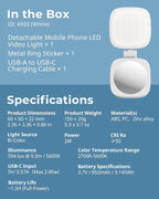 SmallRig Magnetic Selfie Light for iPhone, Phone Light with a Mirror, Instant Attachment for MagSafe, for Selfies, Video Conference, Vibe P48 White