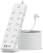 24 Widely Outlets Extension Cord 15 Ft NTONPOWER Long Extension Cord Surge Protector with 4 USB Ports,15A/1875W Power Strips with Surge Protection 4000J, Wall Mount Holes for Home, Office(White)