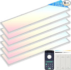 AIKVSXER 6 Pack 1x4 FT LED Flat Panel Light Surface Mount, with Wireless Switch & App Control, Night Mode, 50W 5500LM, 3000K/4000K/6500K, Ultra-Thin LED Light for Office Home,120-277V - White