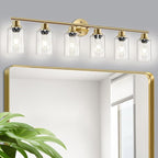 Guliaofo 6-Light E26 Gold Bathroom Vanity Lights, Modern Bathroom Light Fixtures with Clear Glass Shade, Wall Lamps for Mirror Hallway Kitchen Cabinet Living Room Sconces Lights