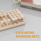 Wireless Keyboard,KOOTOP Cute Colorful 104 Keys Typewriter Retro Round Keycaps Keyboard for PC Laptop,Desktop,Windows, Home and Office Keyboards, s500 coffee
