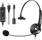 Callez Wired USB Headset, Computer Headset with Mic Noise Cancelling, USB-C Headset for PC Laptop Mac iPhone Samsung Teams Zoom Skype Home Office Work Call Center, in-line Controls Mic Mute