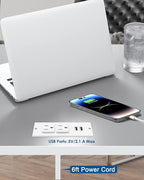 Conference Recessed Power Strip Socket 6.56Ft Cord,Desktop Power Grommet Power Strip with 2-Outlet & 2 USB Ports,Furniture Flush Mount Charging Station,Desk Outlet for Side Table or End Table(White)