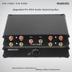 4-in 1-Out Pro RCA Audio Switch Box Audio Converter 4 Channels 1-in 4-Out HiFi Stereo Passive Audio Selector Switcher Box Aluminum Shell Quality RCA Connectors (4-IN-1-OUT)