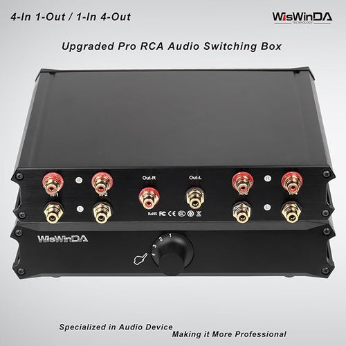 4-in 1-Out Pro RCA Audio Switch Box Audio Converter 4 Channels 1-in 4-Out HiFi Stereo Passive Audio Selector Switcher Box Aluminum Shell Quality RCA Connectors (4-IN-1-OUT)