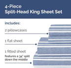 Split Head King Sheet Set – 4 Piece Flex Split Top King Sheets for Adjustable Beds - Fits 14” to 16" Mattress w/ Deep Pockets - Breathable & Cooling - Luxury Bedding and Wrinkle Free - Blue Stripes 2