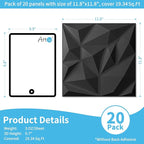 Art3d 20 Pack Decorative 3D Wall Panels for Interior Wall Decor Living Room, 11.8"x11.8" Black Wall Art PVC Panels for Bedroom TV Background Gaming Room Decor