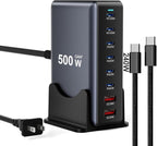 500W Fast Charging 8 Port USB C Charger Block with Nylon Fast Charging Cable, Multi-Device Charging Station Wall Desktop Charger with GaN Ⅲ Technology, USB-C Charger Adapter for MacBook/iPad/iPhone 16