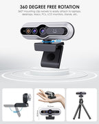 2K HD Webcam with Infrared Windows Hello Facial Recognition, Computer Camera, Privacy Cover, Noise Canceling Microphones, Laptop Webcam For Video Conferencing, Live, Streaming, Online Learning