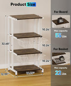 Ardier Media Stand with Two Detachable Baskets, 4-Tier AV Media Stand Corner Shelf for DVD Players/Cable Boxes/Games Consoles, Audio Storage Rack for Living Room, Gaming Room, Music Studio, White