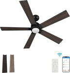 SMAAIR Smart Ceiling Fan with Light, 56inch Indoor and Outdoor ceiling fan with Remote, Compatible with Alexa/Google Assistant/Siri Shortcut, App control with Timer and Schedule(Walnut/Light Wood)