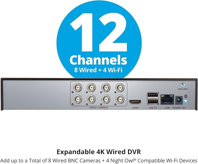 Night Owl 2-Way Audio 12 Channel DVR Video Home Security Camera System with (6) Wired 4K HD Indoor/Outdoor Deterrence Cameras and 2TB Hard Drive (Add up to 4 Wi-Fi Cameras) (6 Camera)