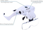 YOCTOSUN LED Head Magnifier, Rechargeable Hands Free Headband Magnifying Glasses with 2 Led, Professional Jeweler's Loupe Light Bracket and Headband are Interchangeable
