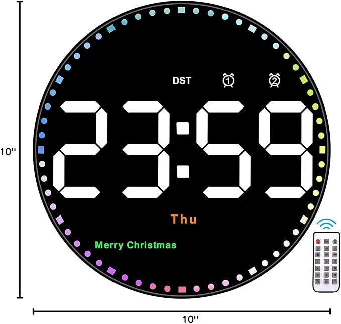 SZELAM Digital Wall Clock,10" Digital Clock Large Display with Remote Control,Adjustable Brightness, Calendar, Temperature, 12/24 H, for Living Room Office Bedroom Elderly Adults