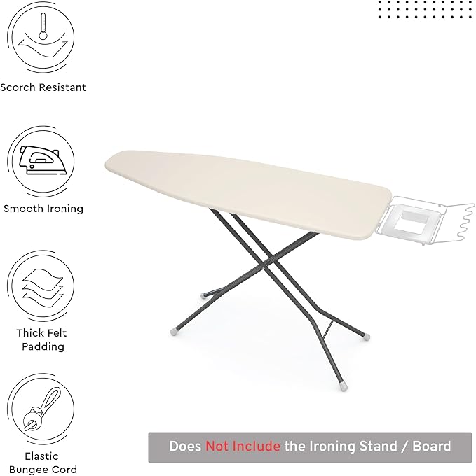 Encasa XO Ironing Board Cover and Pad 49"x18" - 4mm Felt Wide Iron Board Cover with Padding - Heat Resistant, Stain-Safe Dye, Non Slip Elastic Bungee Cord Tightening Iron Table Cover Natural