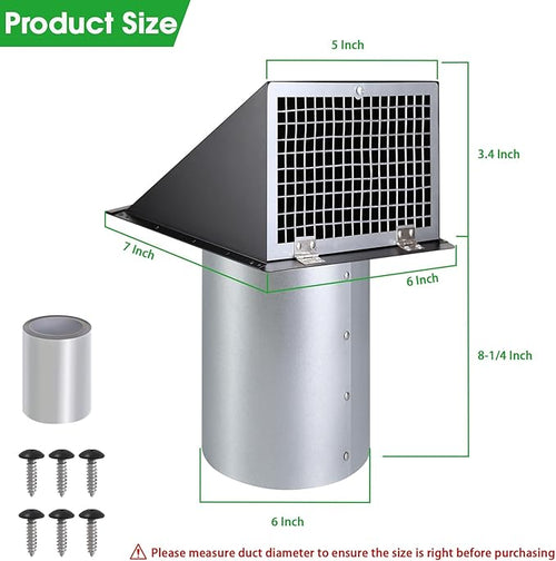 4 Inch Dryer Vent Cover Outside,Dryer Vent Cover Outdoor Wall Vent Hood Dryer Exhaust Vent Cap,Hooded Wall Vent with Screen & Damper,Wall Mount Extractor Vent for Dryer Duct AC,Galvanized Steel,Black