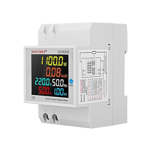 6IN1 Single Phase Energy Meter Din Rail Electricity Usage Monitor AC 40-300V 100A Voltmeter Ammeter Watt Kwh Frequency Power Meter Built-in CT 110V