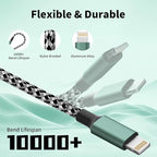 USB C Multi Charging Cable, (3 Pack 4FT), 3 in 1 Charging Cable Nylon Braided Universal Charger Cable with Type-C, Micro USB,IP Port for iPhone16/15 Series/Cell Phones & Pads and Other Devices
