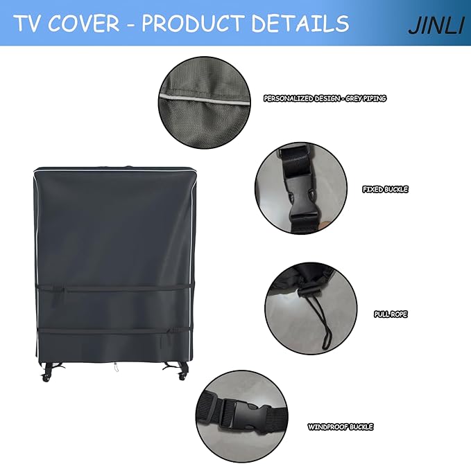JINLI 55-60 inch outdoor TV trolley cover, courtyard TV cover, Oxford fabric waterproof and dustproof, triple windproof design, compatible with rolling/mobile stand