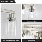 DIKAIDA Bathroom Vanity Light, 5-Light Nickel Modern Matte Wall Sconce Lighting with Clear Glass Shade, Wall Lights,Bath Vintage Wall Mounted Lamps for Mirror Bedroom Living Room
