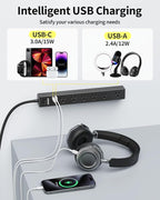 10 Ft Power Strip Surge Protector - 7 Outlets 4 USB Ports (2 USB C), Ultra Thin Flat Extension Cord & Flat Plug, 1700 Joules, Wall Mount, Desk Charging Station for Home Office Dorm, Black