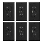 ELEGRP USB Outlets, 20 Amp Wall Outlet with 3 USB Ports, Dual USB C Ports Outlets, TR Tamper-Resistant USB Outlets Receptacles, Wall Plate Included, UL/CUL Listed, 6 Pack, Black