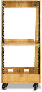 Sound Town DIY Solid Carbonized Bamboo Slanted 20U Studio Rack (12U Top + 8U Lower), with 2U Bottom Storage, Slide-Out Tray, Caster, For Recording Room, Home Studio (STBR-ST20T)