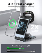 Wireless Charger for Samsung 3 in 1 Wireless Charging Station Foldable Wireless Charger Stand for Samsung S25 Ultra S24 S23 S22 Z Flip Z Fold 7 6 5 4 3 for Galaxy Watch 8/7/6/5/4/ Galaxy Buds