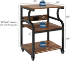Natwind Large 3-Tier Rolling Printer Cart with Adjustable Shelf, 24”x20” Mobile Stand for Heat Press, 3D Printer, Home Office Multifunctional Shelves with Locking Wheels (Retro)