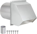 6 Inch Wall Vent Cover,Exterior Wall Vent Hood with Screen and Damper Exhaust Dryer Vent Cover Outside,External Extractor Wall Exhaust Vent Cap for Range Hood Kitchen Outdoor Air Vent,Stainless Steel