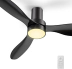 SMAAIR Ceiling Fan with Light and Remote Control 52 Inch, Flush Mount Ceiling Fans with Lights, Reversible, Noiseless DC Motors, Dimmable, Indoor Ceiling Fan for Bedroom, Living Room, Black