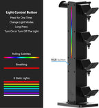 KAFRI RGB Gaming Headphone Stand with 8 Light Modes, Controller Holder for Desk - with Retractable Charger Cable - 2 Outlet Power & 4 Type-C Charging Port for PC Gamer Accessories(Black)