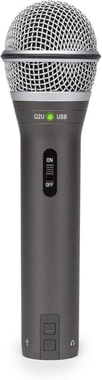 SAMSON Technologies Q2U USB/XLR Dynamic Microphone Recording and Podcasting Pack (Includes Mic Clip, Desktop Stand, Windscreen and Cables), Silver