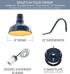 Steel Lighting Co. Hawthorne Barn Light | Outdoor Wall Mounted | 8 inch Dome | 23" Gooseneck | Small Farmhouse Light Made in America | Gray Blue Exterior/Brass Interior