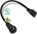 Nekteck 360° Rotating Flat Plug Extension Cord, 1 Foot, 14AWG 3 Prong, Low Profile Right Angle Power Cord Grounded Wire, UL Certified, Black (6 Pack)