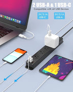 Surge Protector Power Strip with USB C Ports, 10FT Braided Extension Cord, 5 Outlets and 3 USB Ports(1 USB C), AUOPLUS Mountable Power Strips Flat Plug with Overload Protection