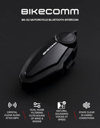 BIKECOMM BK-S2 Motorcycle Bluetooth Headset Intercom – 1200M Range Wireless Speakers - Helmet Communication System, IP67, Black, Twin Pack