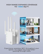 2025 WiFi Extenders Signal Booster with Dual Band 5GHz/2.4GHz, Long Range Up to 13888 sq. ft & 150+ Devices, Internet Extender WiFi Booster, WiFi Extenders Signal Booster for Home and Outdoors