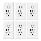 ELEGRP USB Outlets, 20 Amp Wall Outlet with 3 USB Ports, Dual USB C Ports Outlets, TR Tamper-Resistant USB Outlets Receptacles, Wall Plate Included, UL/CUL Listed, 6 Pack, White