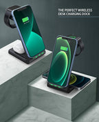 3 in 1 Wireless Charging Station, 2026 Upgraded Fast Desk Charger Station for iPhone 17 16 15 14 13 12 Pro Max Plus, Charger Stand for Apple Watch 10 9 8 7 6 5 4 3 2 SE, Airpods 4 3 2 Pro(Black)