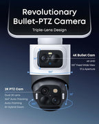eufy Security eufyCam S4 2-Cam Kit,4K Solar Camera Wireless Outdoor, Triple Lens Bullet-PTZ Cam, 360° View, Cross-Cam Track, Al Recognition, 8X Zoom, Color Night Vision, 0 Monthly Fee, Local Storage