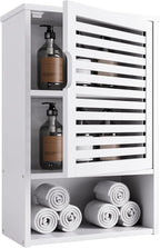 HITNET Bathroom Cabinet Over Toilet, White Medicine Cabinet, Hanging Cupboard with Single Door and Open Bottom Shelf, Wall Mounted Bamboo Storage Organizer