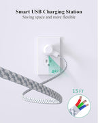 2 Pack Power Strip - 15FT Long Extension Cord, Surge Protector with 6 Outlets and 2 USB Charging Ports, Flat Plug Overload Protection, (1625W/13A/900J), Wall Mount for Home Office and Dorm, ETL Listed