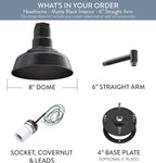 Steel Lighting Co. Hawthorne Barn Light | Outdoor Wall Mounted | 8 inch Dome | 6 inch Straight Arm| Small Farmhouse Light Made in America | Matte Black Exterior/Matte Black Interior
